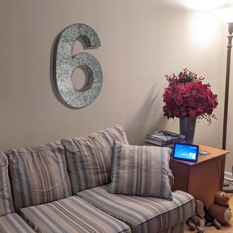Science Purchase 20" Metal Number 6 (Six) Wall Decor, Silver with Rusted Edges, Galvanized Wall Mountable Decoration for Country, Mid-Century, or Farmhouse Themed Room or Event - Image 5